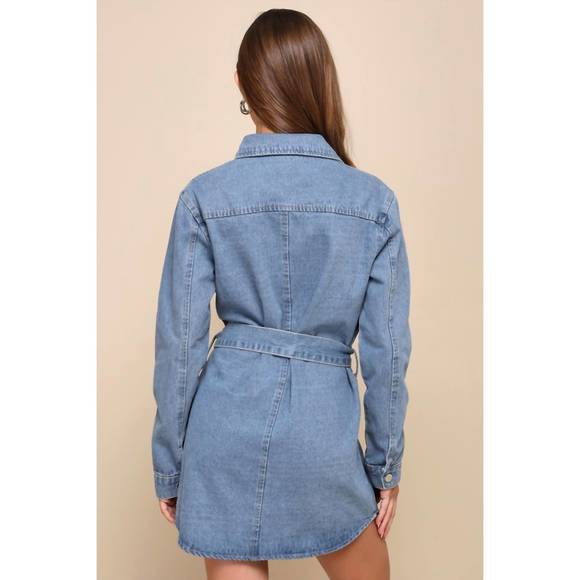 NEW LULUS denim long sleeve mini dress in denim - Picture 2 of 2